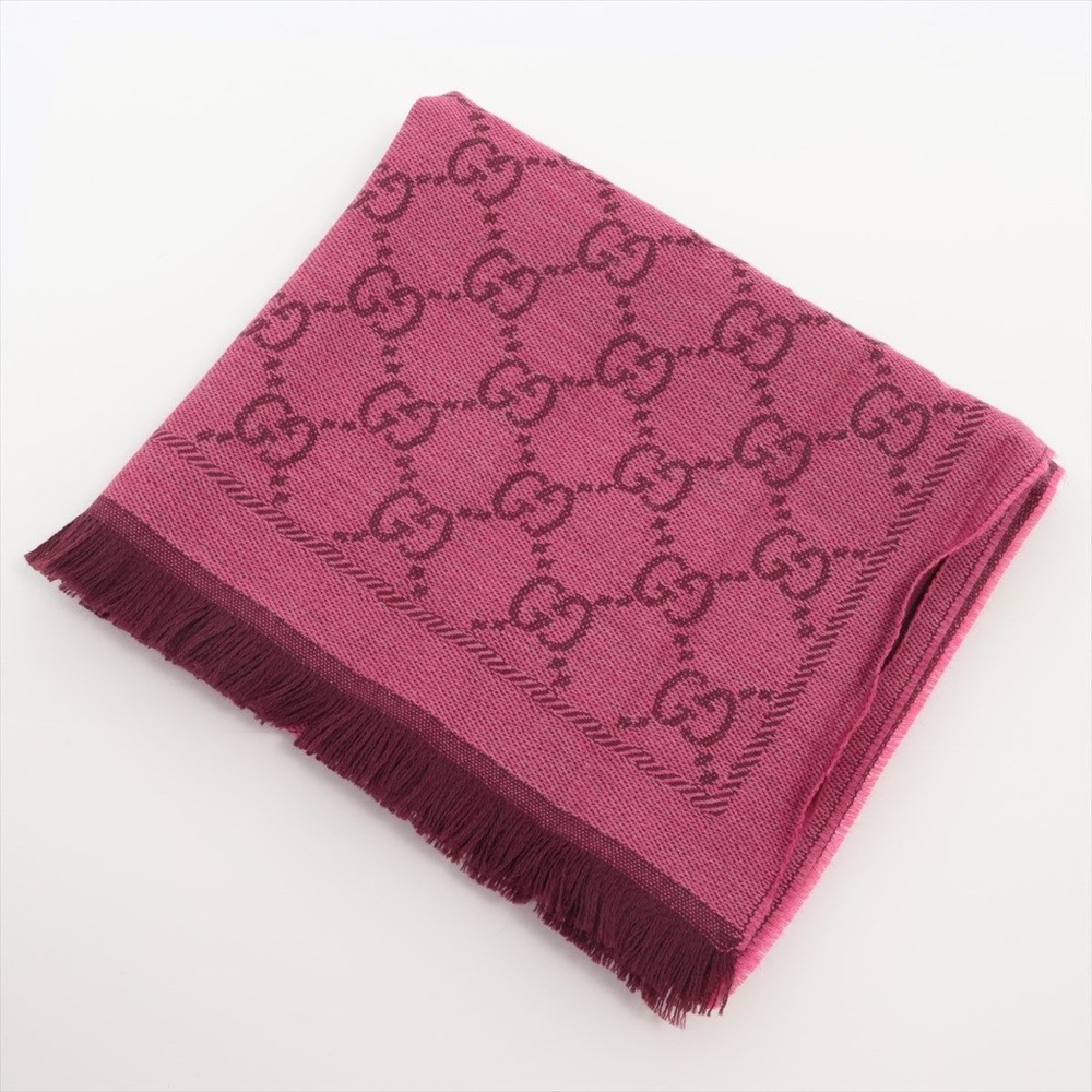 Gucci GG Jacquard Pattern Knitted Scarf Wool Magenta Authentic Preowned
